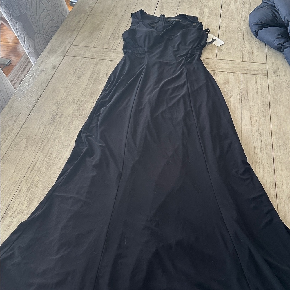 NWT Betsy & Adam Dress Black Maxi cowl neck with mesh inserts Stretch size 2 Y2K